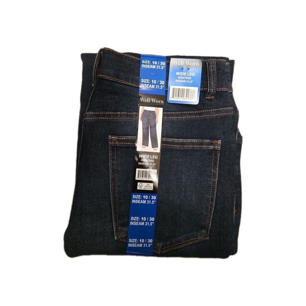 Well Worn Women's Wide Leg High Rise Jeans, Dark Blue, Size 10/30